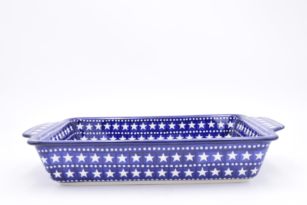 A59 Bunzlau Ovenschaal Recht met oor 0119 - Blij Blauw Bunzlau