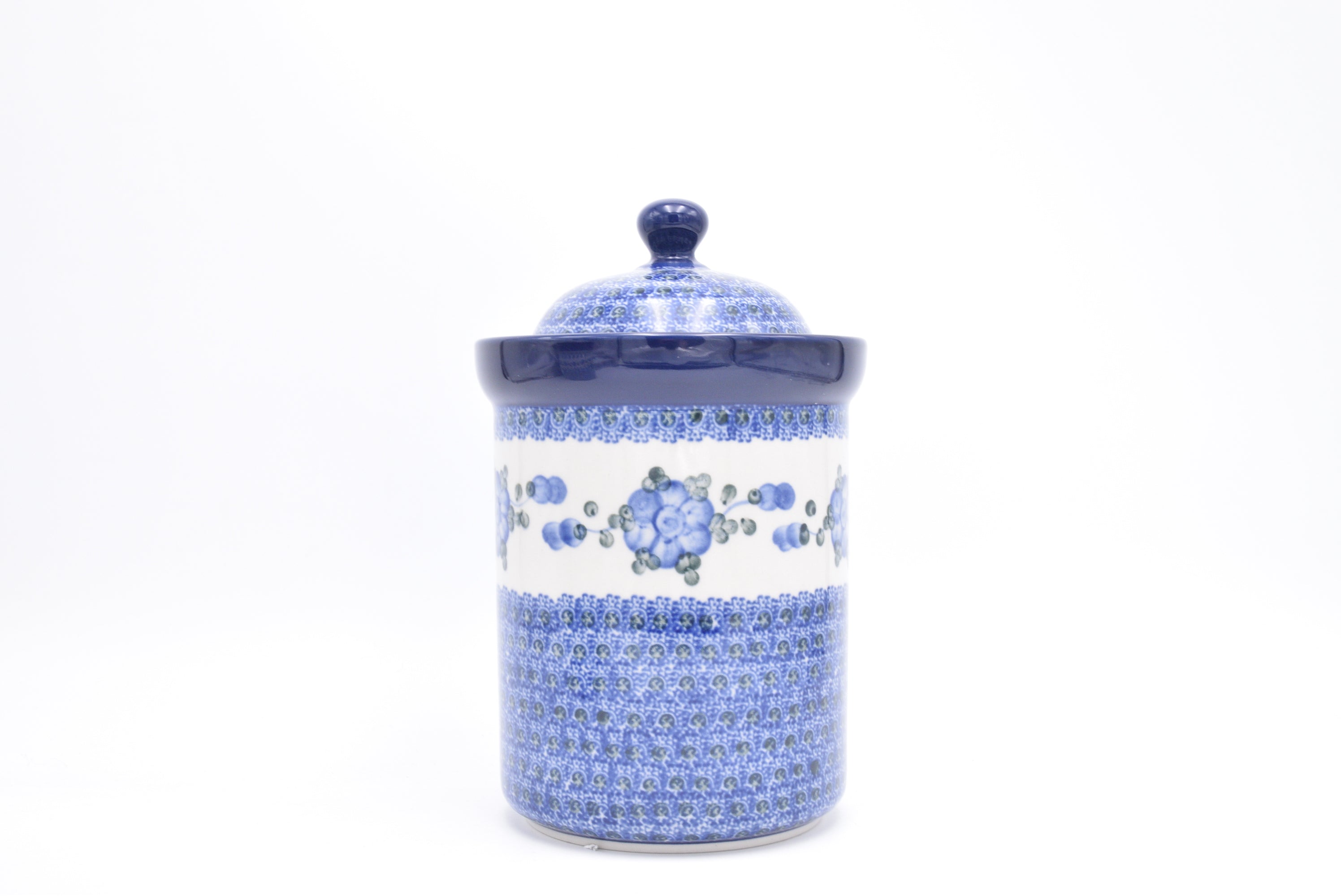 493 Bunzlau Pot met deksel 0163 - Blij Blauw Bunzlau