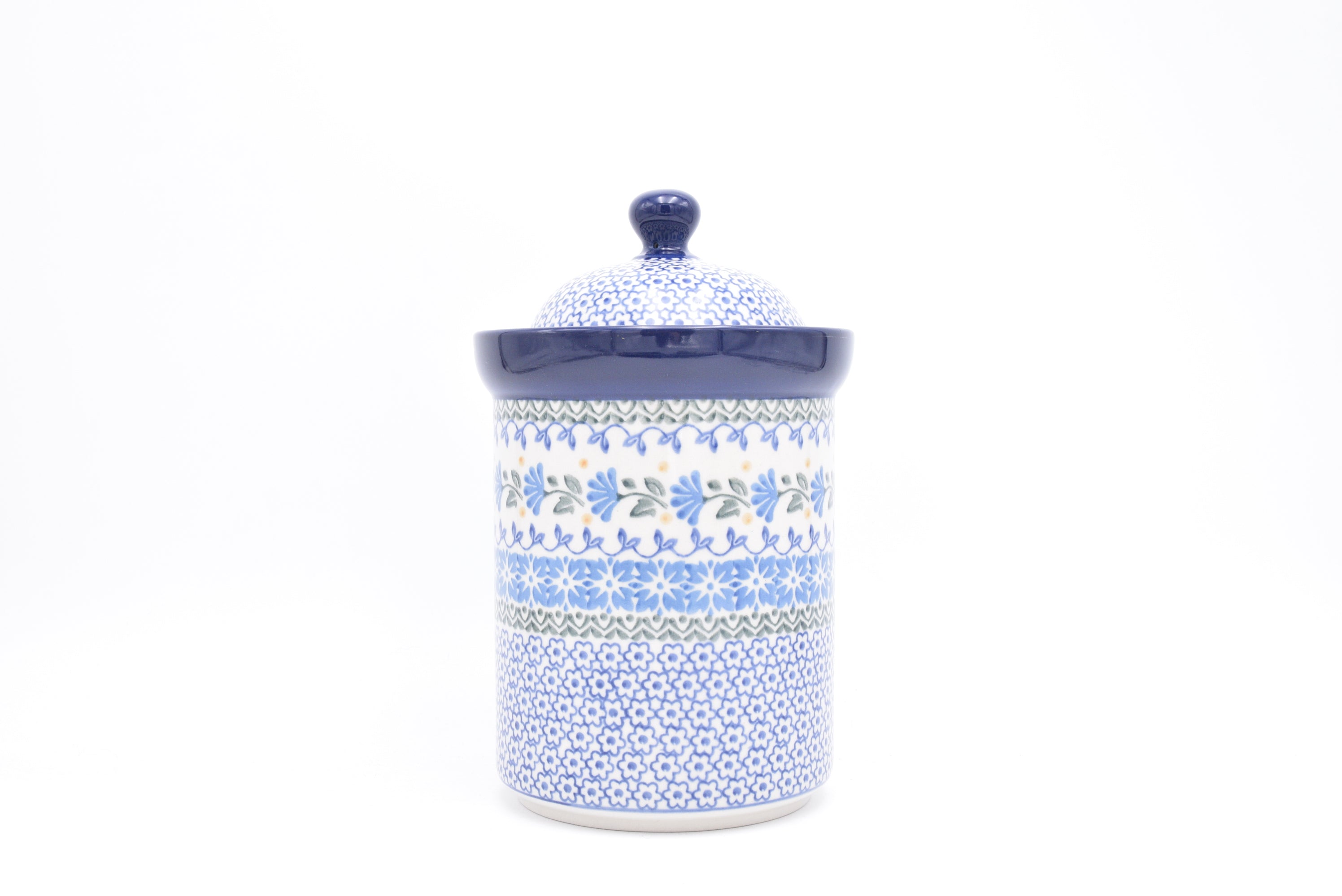 493 Bunzlau Pot met deksel 0883 - Blij Blauw Bunzlau