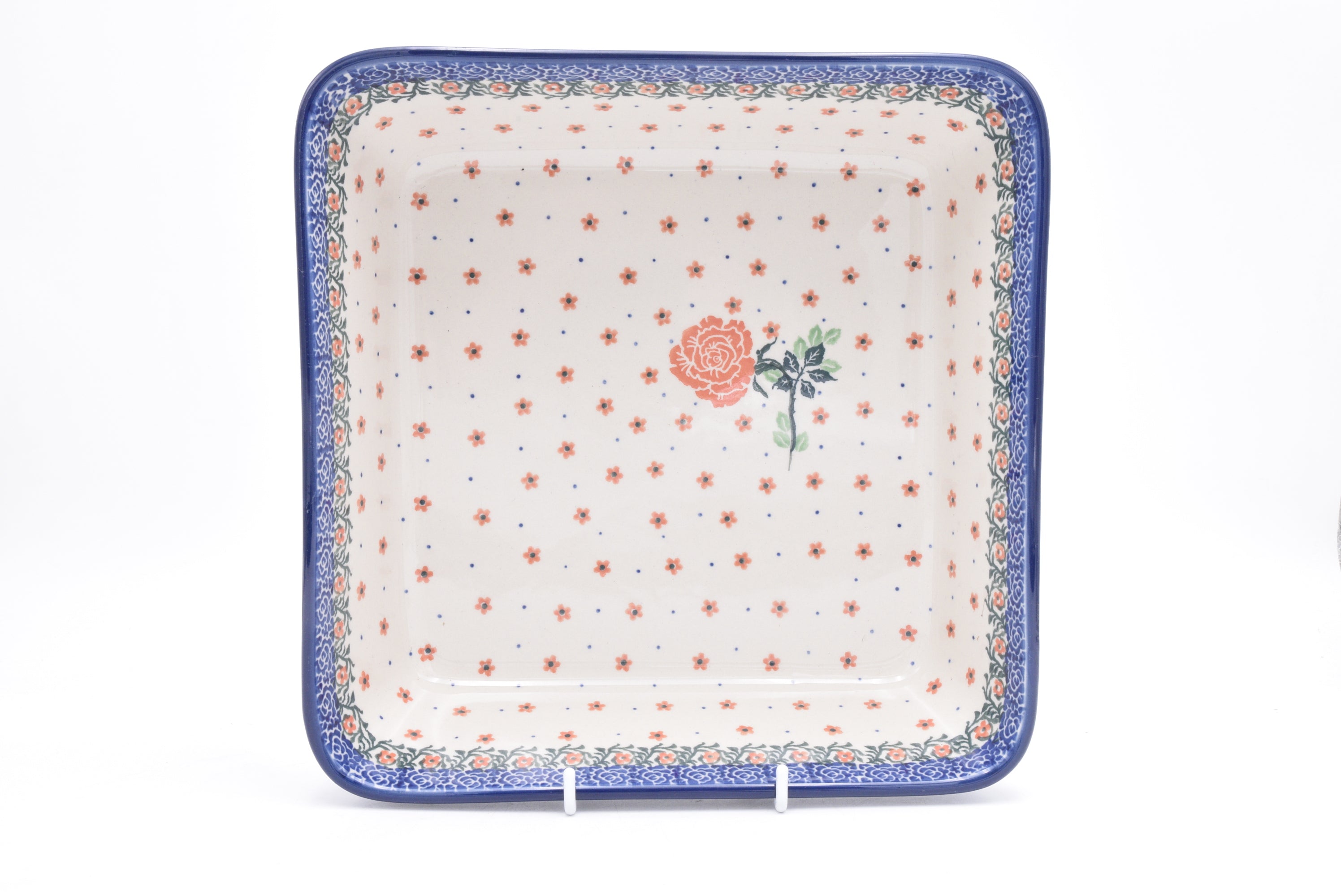 431 Bunzlau Ovenschaal Vierkant 1363 - Blij Blauw Bunzlau