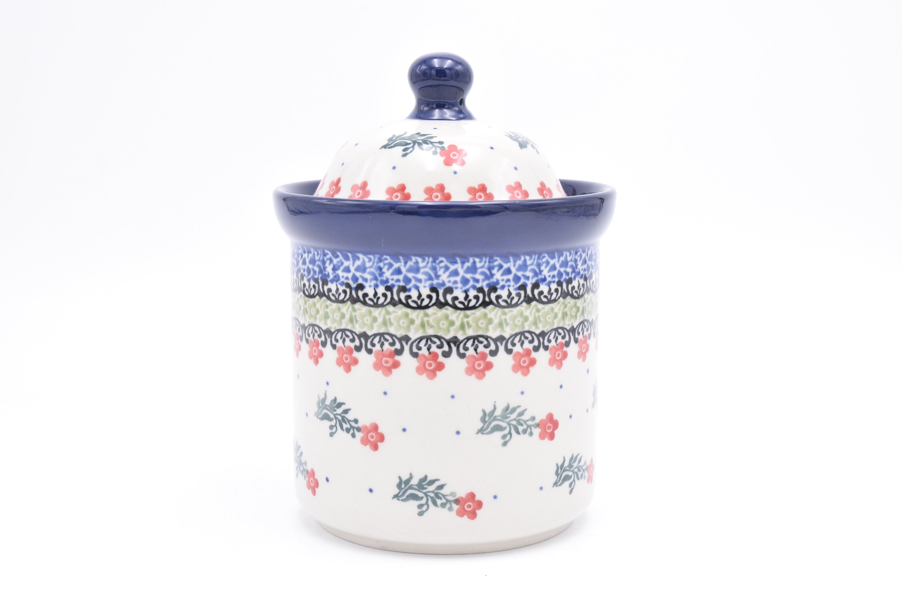 495 Bunzlau Pot met deksel 1523 - Blij Blauw Bunzlau