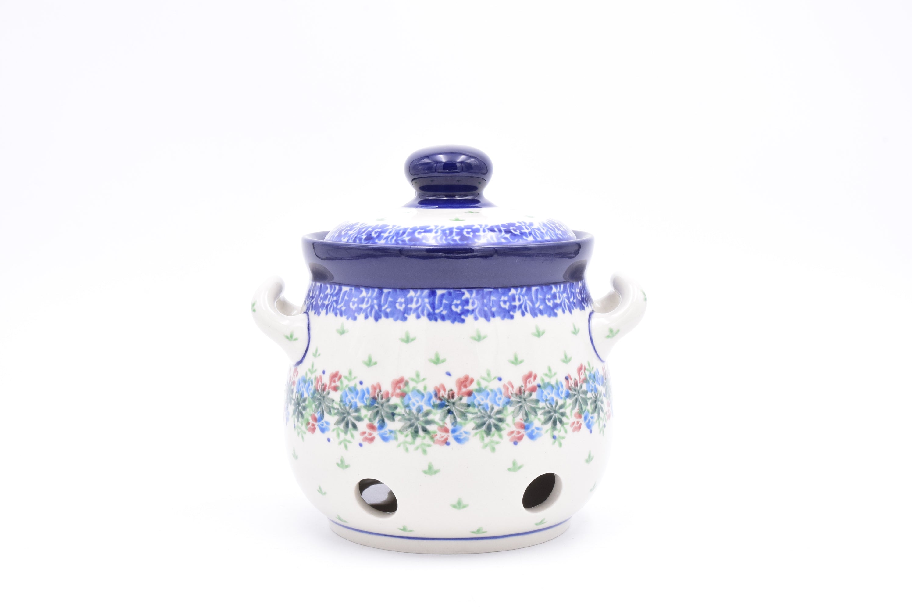 179 Bunzlau Knoflookpot 1785 - Blij Blauw Bunzlau