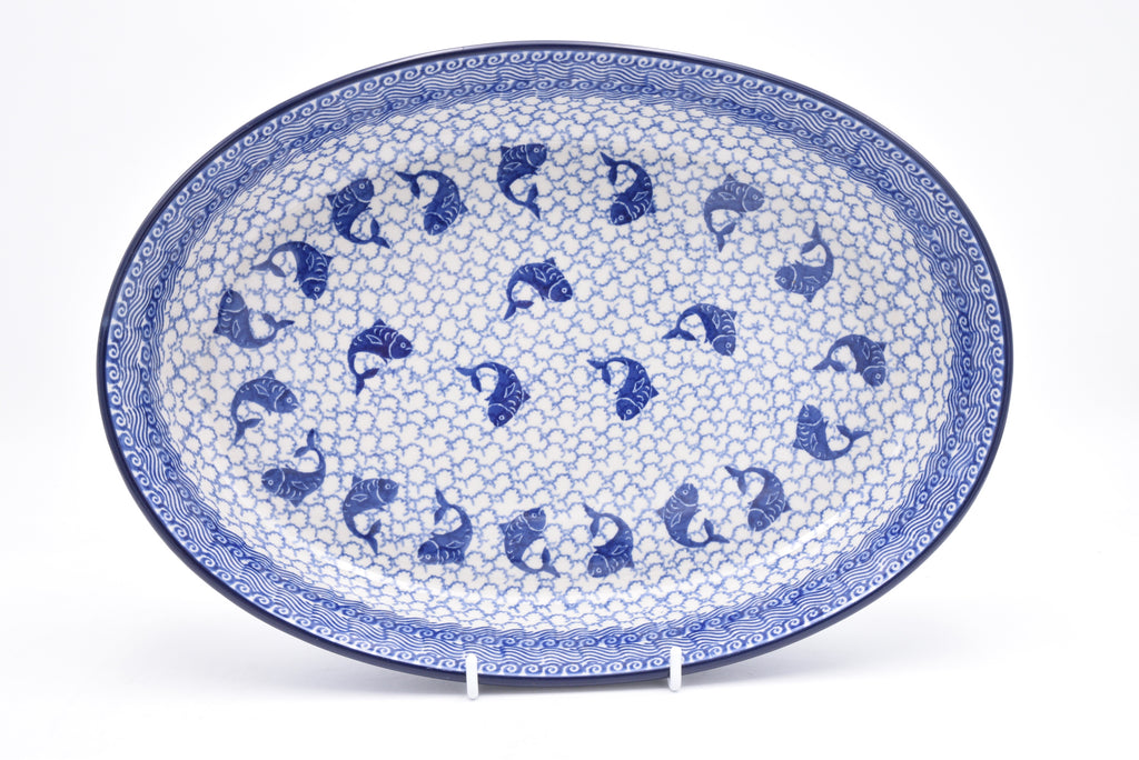 296 Bunzlau Ovenschaal Ovaal 2386 - Blij Blauw Bunzlau