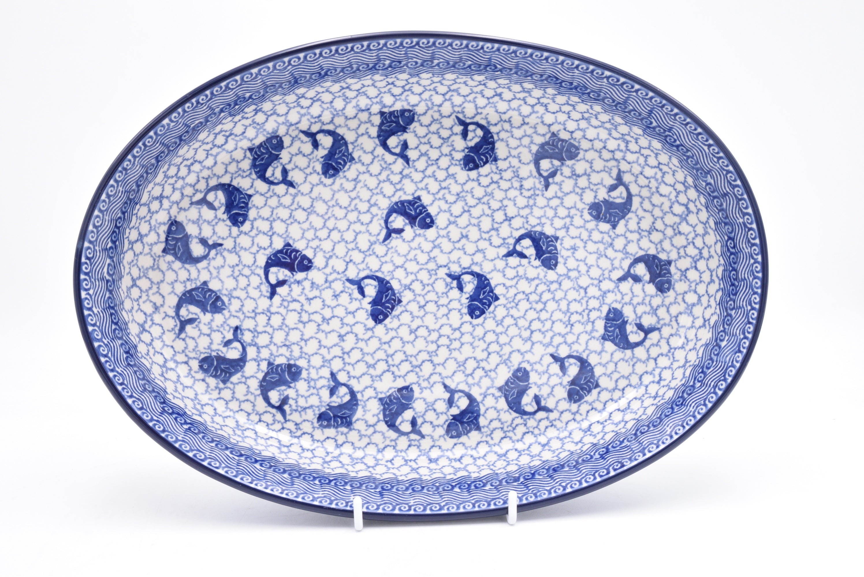 296 Bunzlau Ovenschaal Ovaal 2386 - Blij Blauw Bunzlau