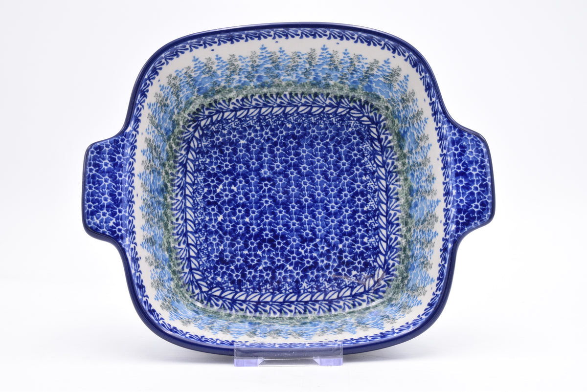 H35 Bunzlau Ovenschaal Recht met oor 3279 - Blij Blauw Bunzlau
