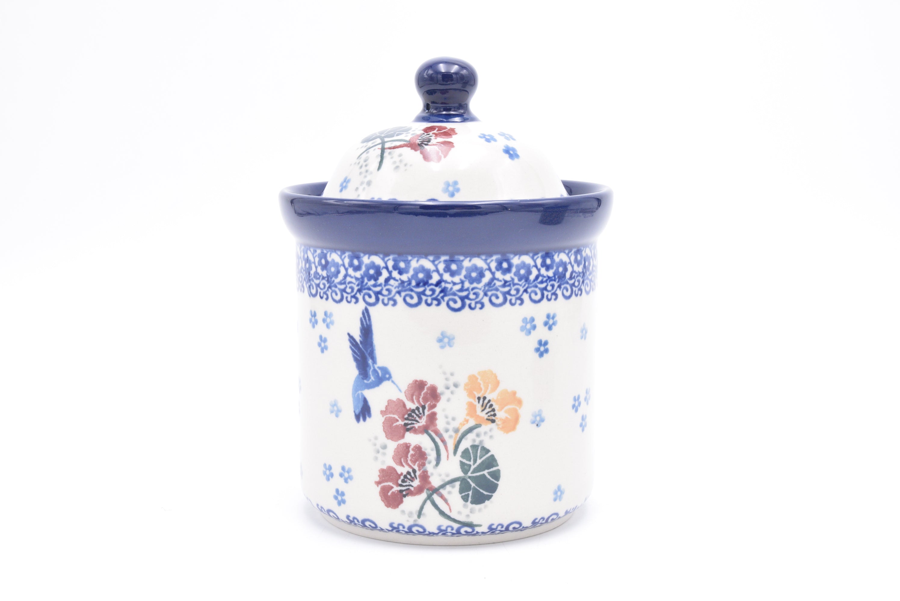 495 Bunzlau Pot met deksel 3284 - Blij Blauw Bunzlau