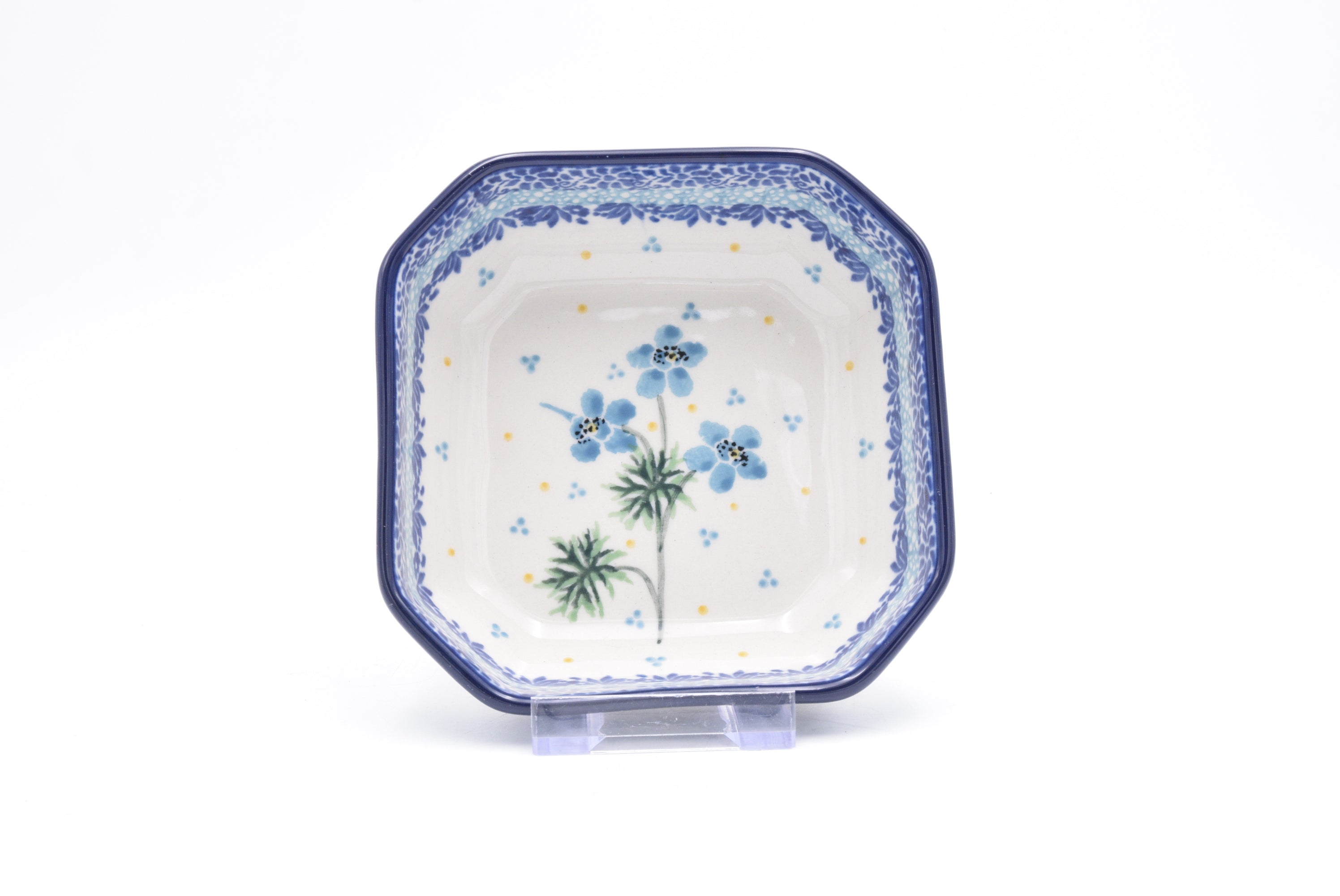 219 Bunzlau Achthoekig schaaltje 3301 - Blij Blauw Bunzlau