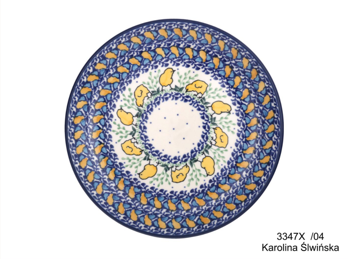 Bunzlau dessin 3347 gele kuikentjes op blauw/geel bord