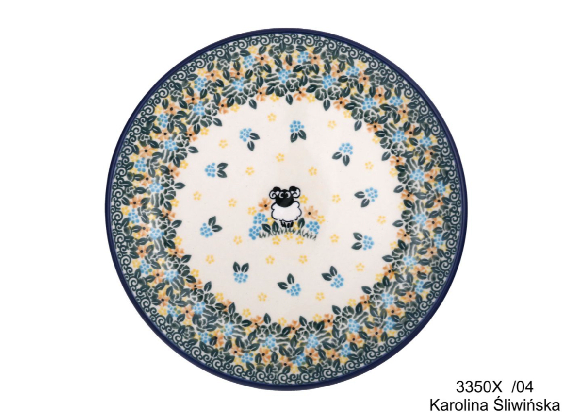 Bunzlau dessin 3350 schaapje blauwe en gele bloemetjes