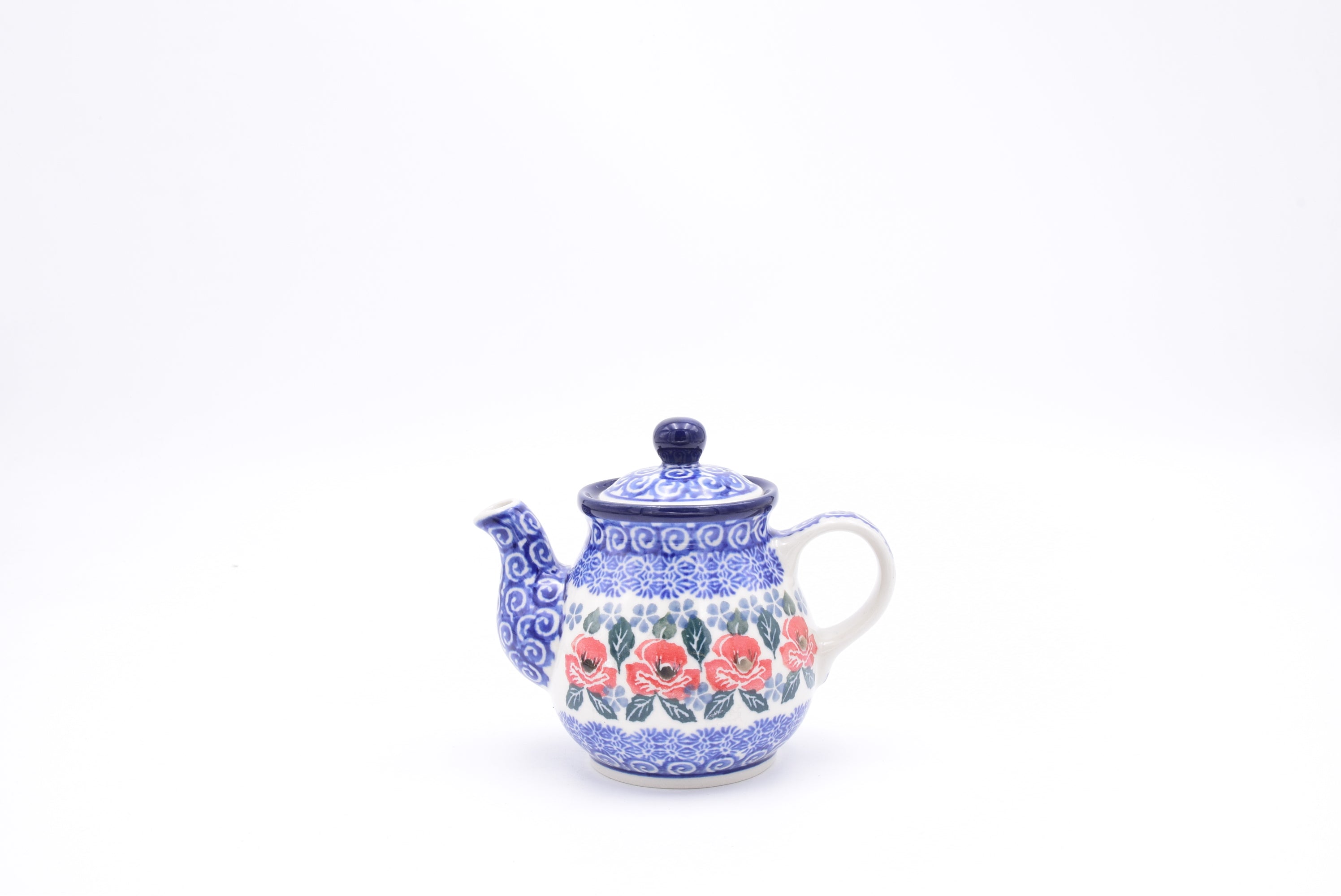 Bunzlau koffiepotje 020-1490. Origineel Ceramika Artystyczna uit Polen. Minimaal 30% onder de standaard verkoopprijs. Blij Blauw Bunzlau prijs €18,95